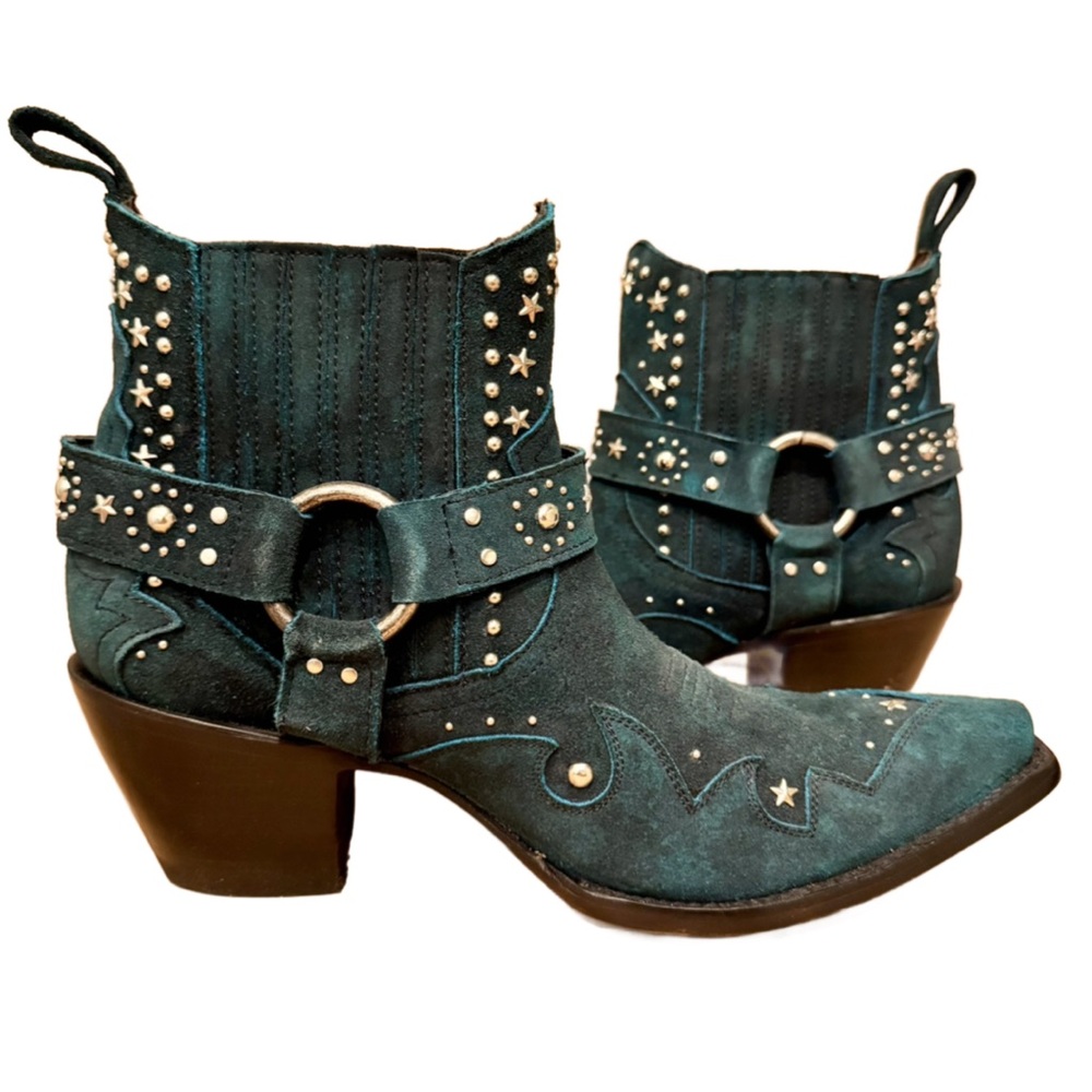 Old Gringo Mini Studded Ankle cowboy Boots turquoise suede